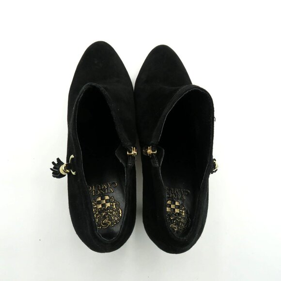 Vince Camuto Boots Sz 10 Black Suede Tassel Zip Ankle Booties Stiletto 3.5" Heel - Picture 5 of 12